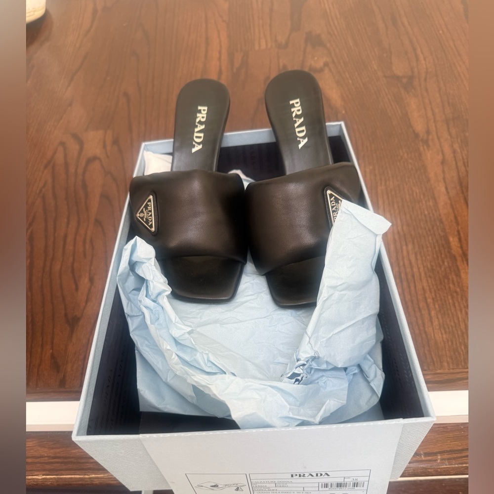 Prada black leather sandal heels